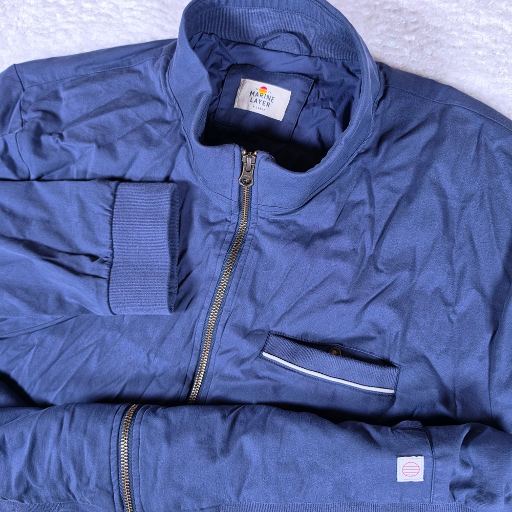 NEW Marine Layer Breeze Stretch Bomber Jacket Mood Indigo Full Zip Ribbed XL